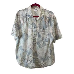Vintage Tapestry Women's Button Up Casusal Shirt Floral Cottage Core Coquette 1X